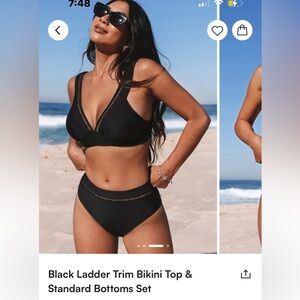 NWT Cupshe Black Ladder Trim Bikini Top & Bottoms SET Medium